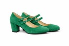 Green Suede Mary Jane Heels Vintage Retro Double Strap Shoes Womens size 9.5