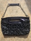 Vintage Black Beaded Evening Clutch with Chain Strap