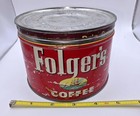 Vintage Folgers Coffee Tin Red Mountain Grown Ship 1 lb Can w/ Embossed Lid