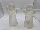 Vintage Frosted Glass Angel Cherub Tealight Candle Holders Pair Taiwan Decor Set