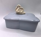 Vintage Gray Swan Trinket Box Ceramic Jewelry Storage Vanity Cottage Decor