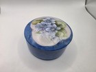 Vintage Hand Painted Trinket Box Signed 1985 Blue Hydrangea Ceramic Lidded Dish