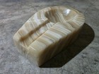 Vintage Hand‑Carved Onyx Stone Ashtray Dish | Natural Banded Marble