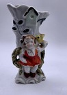 Vintage Japan Porcelain Girl Birds Birdhouse Tree Trunk Bud Vase Planter