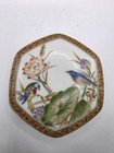 Vintage Japan Porcelain Trinket Box Birds & Floral Hand Painted Oval Lid