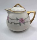 Vintage RGK Czechoslovakia Porcelain Covered Creamer Pink Floral Gold Trim Lid