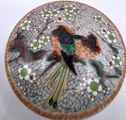 Vintage Satsuma Style Japanese Trinket Box Birds Blossoms Crackle Glaze Lid