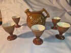 Vintage Mid Century Japan Ceramic Brown Tavern Pub Decanter Jug 5 Goblet Cup Set