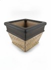 Vintage Square Ceramic Planter Pot Scroll Relief Brown Black Small Excellent
